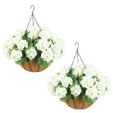Garvee Künstliche Outdoor Geranien Blumen Set 2 Hängekörbe Weiß Wetterfest Garten Terrasse Weihnachten - grün