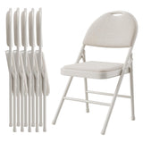 Garvee Klappstühle Set 6, Leinenstoff Gepolstert, Metall, Stapelbar, Für Camping & Büro - Beige