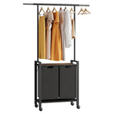 Garvee Laundry Sorter 2-Sektion Wäschekorb Mit Kleiderstange Und Holzablage Für Waschküche, 2 X 13 Gal, Schwarz - Schwarz