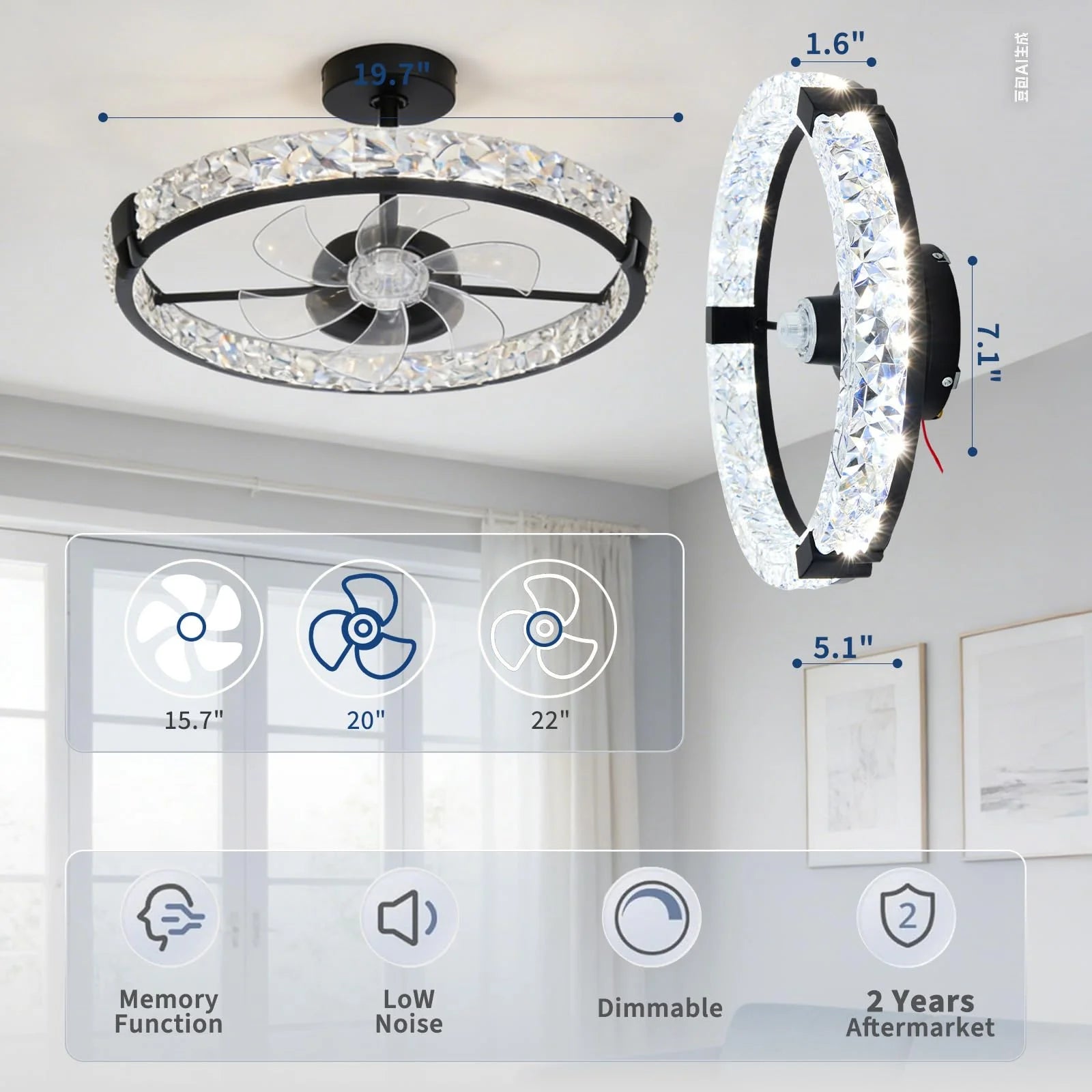 Garvee Deckenventilator Mit Licht & Fernbedienung, LED, Reversibler Motor, 6 Stufen, Schwarz