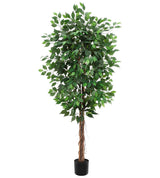 Garvee 6FT Künstlicher Ficus Baum Mit Naturholzstamm, Verstellbare Stämme, Polyester, Stabiles Kunststofftopf Für Büro & Wohnzimmer Dekor, 183cm, Grün - 