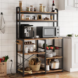Garvee Bakers Rack Mit 2 Steckdosen 5-Stufig Drahtkorb Holz & Metall Für Küche & Kaffeebar 35.41"x15.71"x59.12" Stabil Vielseitig - Braun