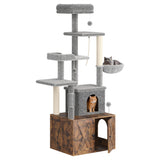 Garvee Katzenmöbel 2-in-1 Katzenbaum & Katzenklo Versteck, Modernes Holz, Rustikal Braun, Für Drinnen, Platzsparend, Komfortabel - Rustikales Braun