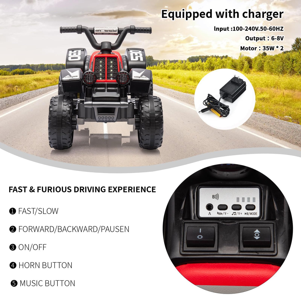 Rotes Elektro ATV für Kinder im Einsatz