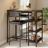 Garvee Bartisch-Set 3-teilig für 2 Personen, hoher Küchentisch 91 × 42 × 95 cm mit 2 Metallhockern, platzsparend, Schwarz, mit Stauraum, mit LED - Schwarz