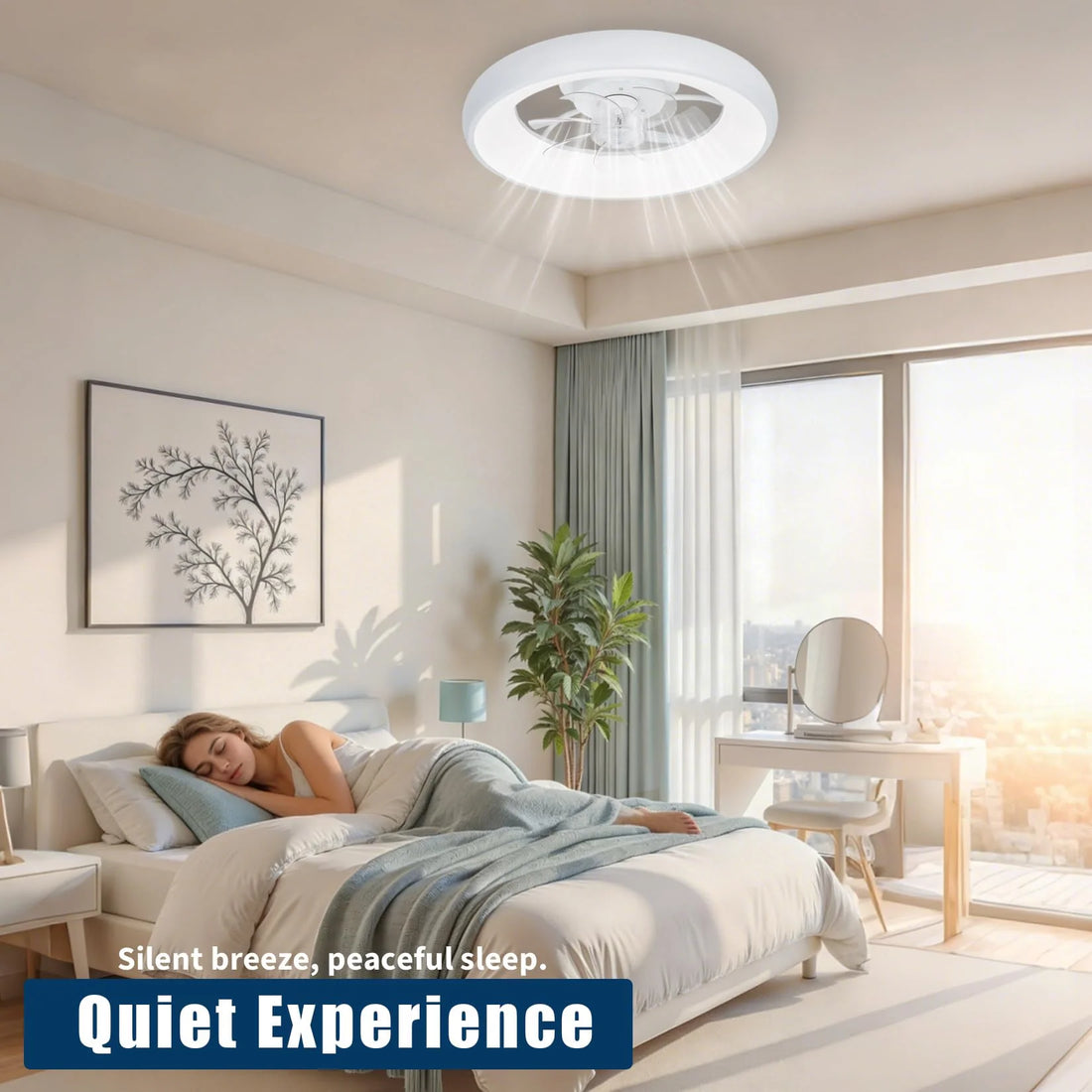 Garvee Deckenventilator Mit LED Licht, Ringdesign, Geräuschlos, Acryl, Für Schlaf & Wohnzimmer, Weiß