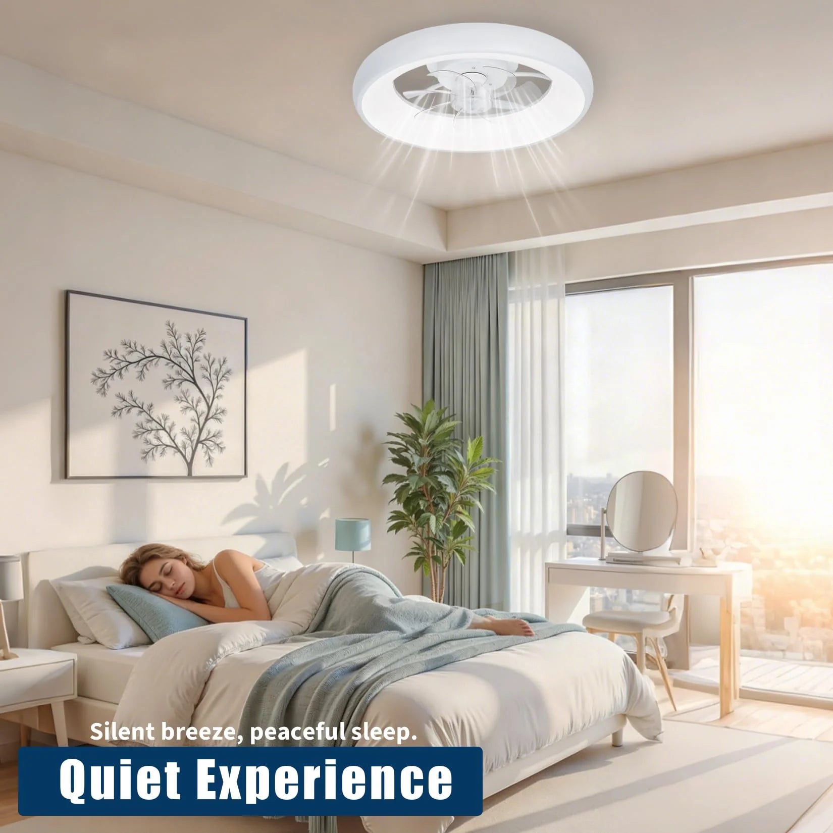 Garvee Deckenventilator Mit LED Licht, Ringdesign, Geräuschlos, Acryl, Für Schlaf & Wohnzimmer, Weiß