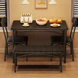Garvee Esstisch Set 4 Personen, Tisch Mit 2 Stühlen & Bank, MDF & Stahl, Platzsparend - Schwarz