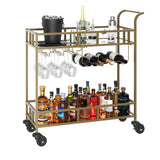 Garvee 2-Stufiger Rollbarer Weinbarwagen mit Spiegelregalen, Weinregalen, Glashalter für Esszimmer & Partys, 33,9 × 38,1 × 89,9 cm, Metallrahmen, 360° drehbar