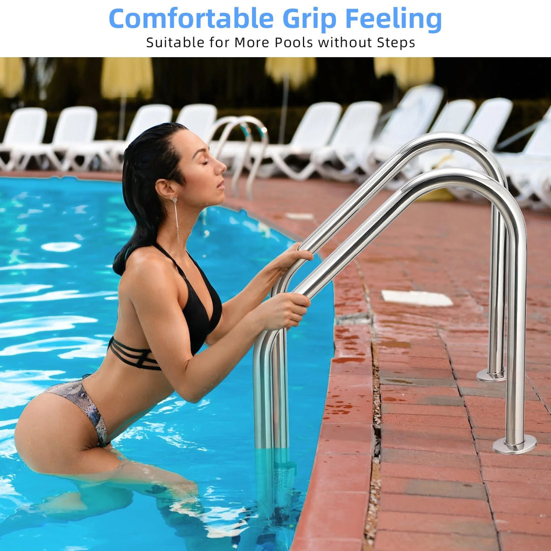 Garvee 4-Stufen-Poolleiter aus 304-Edelstahl, Schwimmbadleiter für eingelassene Pools, rutschfeste Stufen, stabiler Handlauf, robuste Edelstahlleiter für Schwimmbecken