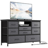 Garvee 8 Schubladen Stoffkommode TV-Ständer Mit LED Steckdosen Für Schlafzimmer Wohnzimmer 55'' TV MDF Beige - beige