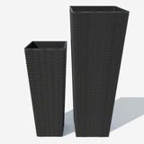 GARVEE Pflanzkübel 2er Set, Wetterfeste Blumentöpfe in Rattanoptik aus Kunststoff, Mit Drainage, Für Garten & Terrasse, Schwarz, Ohne Untersetzer - Schwarz Ohne Untersetzer