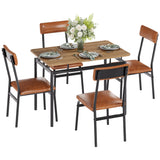 Garvee Essgruppe 5-teilig für 4 Personen, 1 Tisch + 4 Stühle, MDF & Metall, Braun, gepolstert