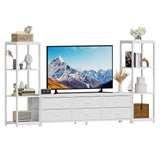 Garvee TV-Lowboard Weiß 226 x 35 x 120 cm, Fernsehtisch mit 6 Schubladen und 2 seitlichen Regalen, TV-Möbel mit Stauraum - Weiß