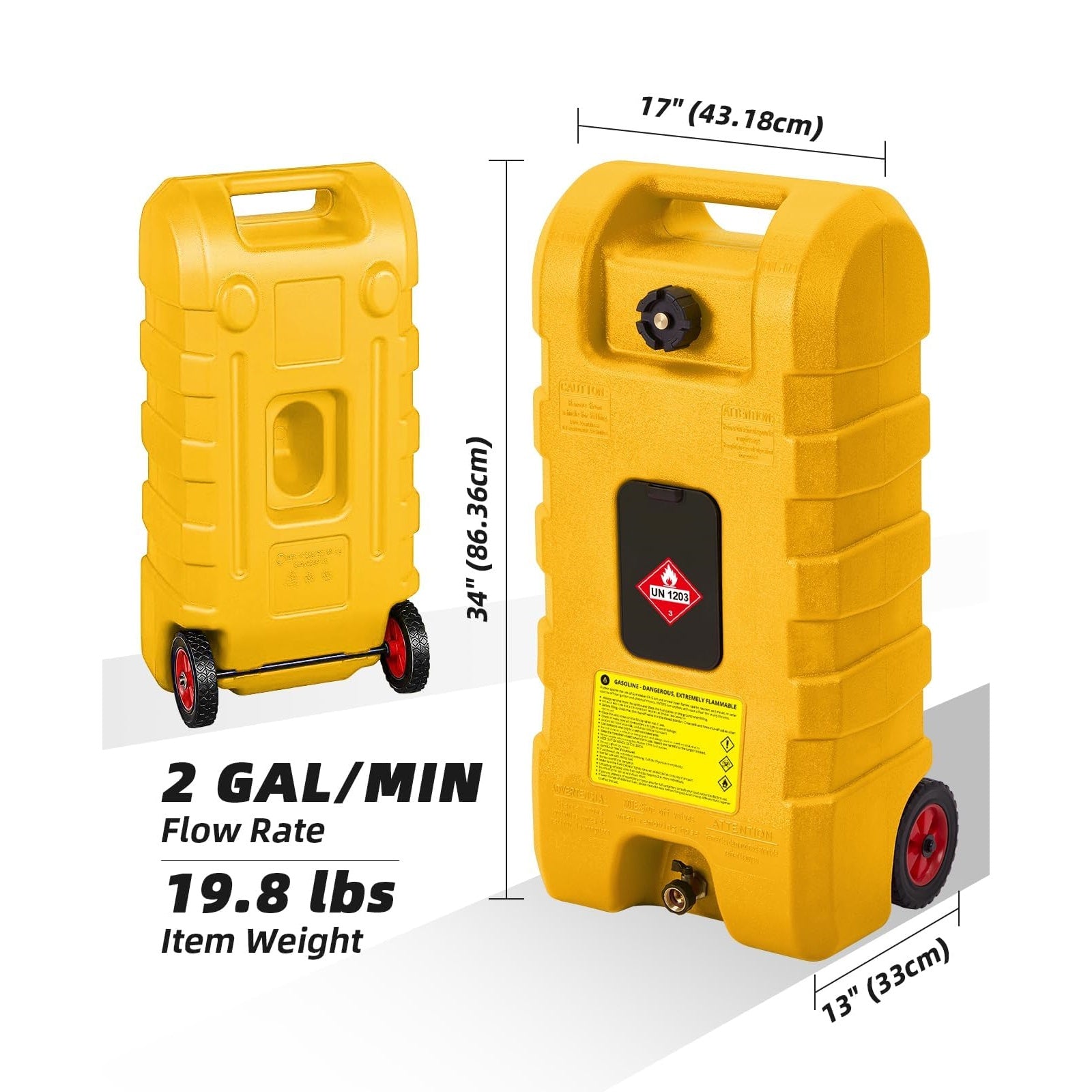 Garvee Gelb 15 Gallonen Kraftstoffkanister Mobil mit Rädern Handpumpe 57L für Auto Boot Rasenmäher ATV