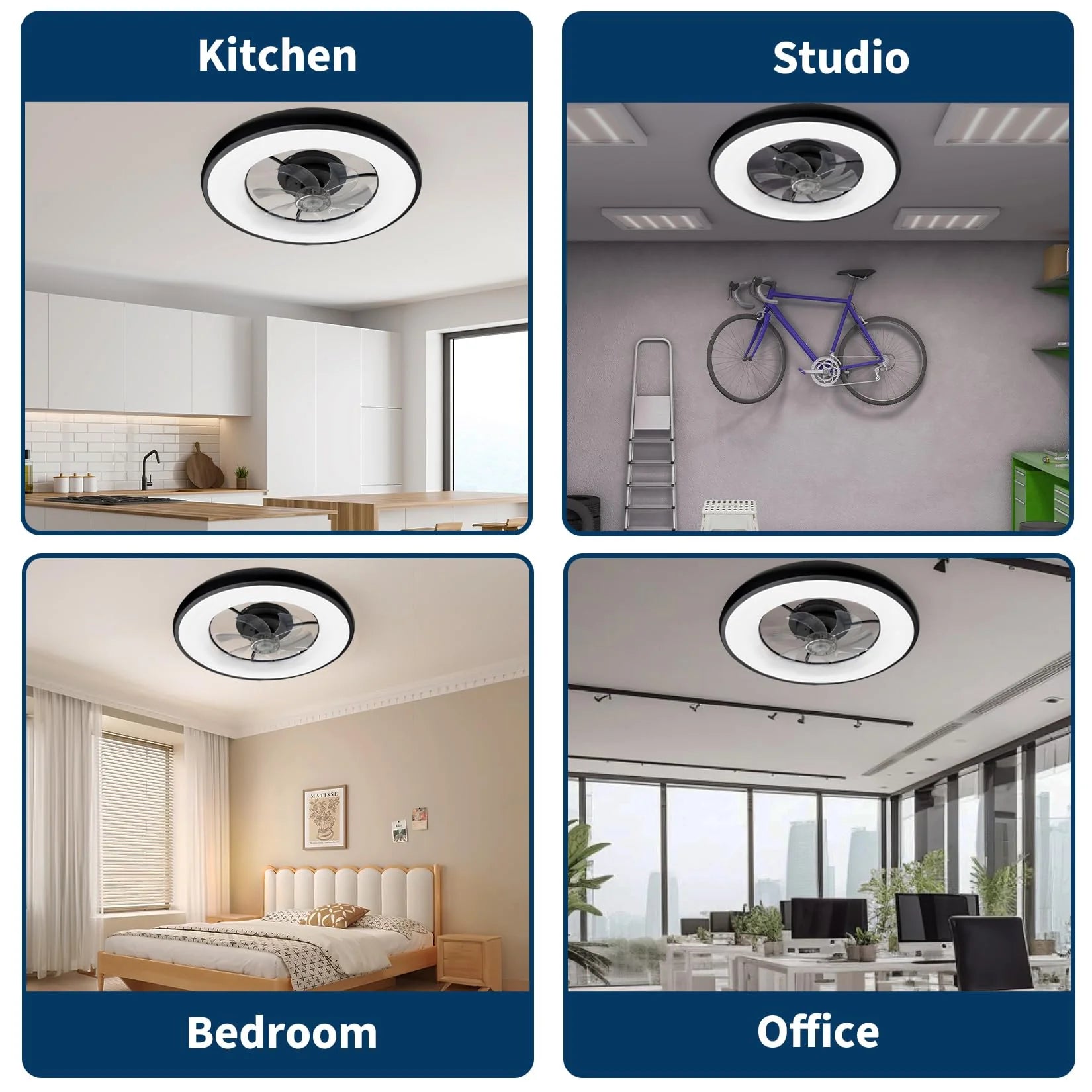 Garvee Deckenventilator Mit LED Licht, Ringdesign, Geräuschlos, Acryl, Für Schlaf & Wohnzimmer, Schwarz