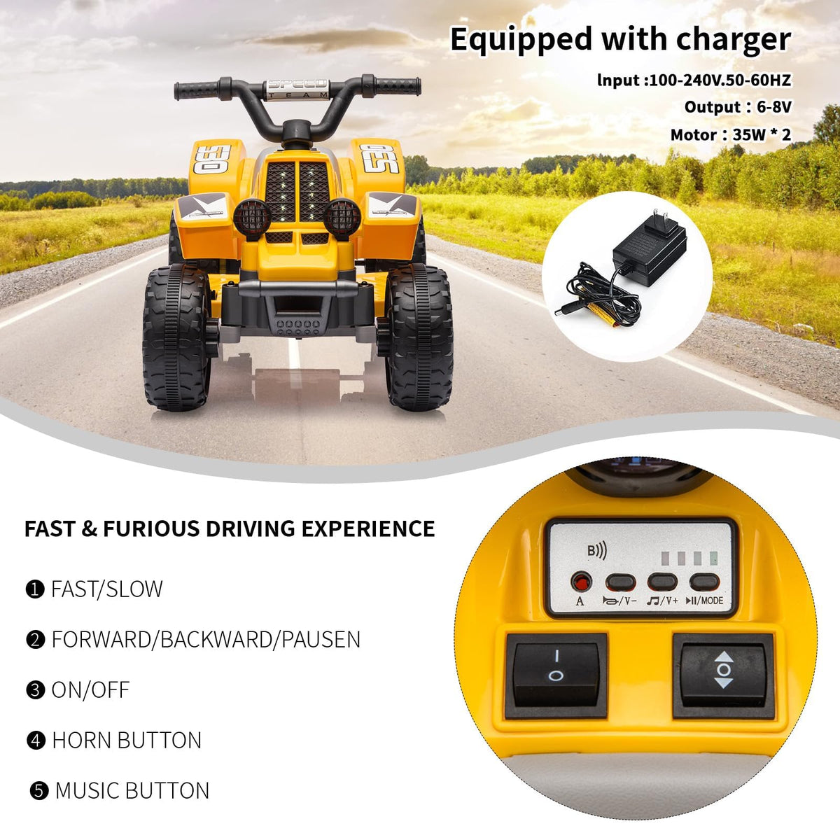 Gelbes Elektro ATV für Kinder im Einsatz