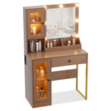 Garvee Schminktisch Mit Spiegel Und Beleuchtung, Robuster MDF, Dimmbare Leuchten, USB-Anschlüsse, Schlafzimmer, Weiß - Natürlich