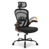 Garvee Ergonomischer Bürostuhl mit klappbaren Armlehnen, verstellbarer Kopfstütze, Netzrückenlehne und Lendenstütze, höhenverstellbar, Wippfunktion, bis 136 kg - Schwarz