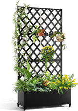 Garvee Metall Sichtschutz Mit Pflanzkasten 72"x47" 3-Panel Blattmuster Wetterfest Garten Terrasse Grün - grün