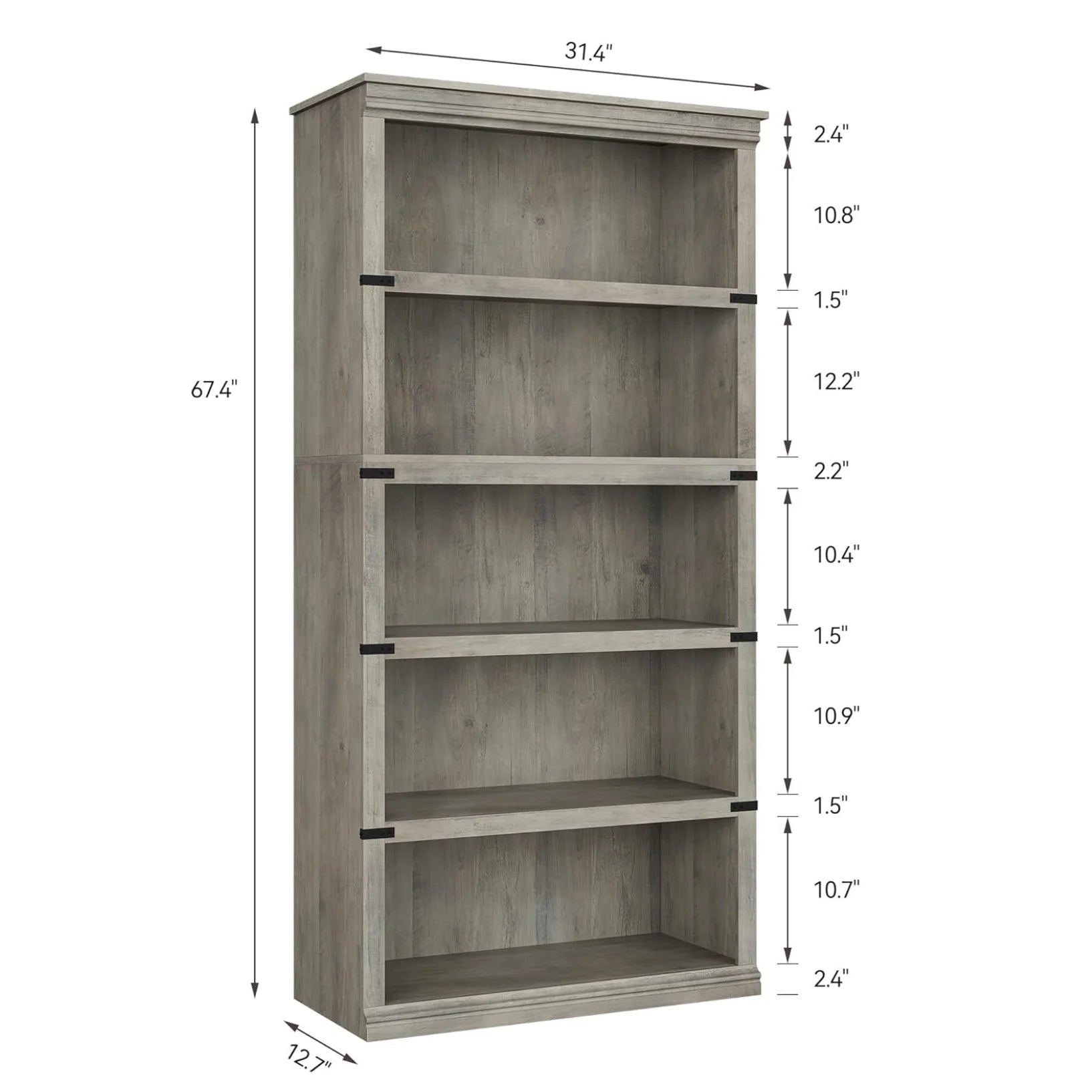 Garvee Bücherregal 171 cm, 5-stöckiges Standregal im Landhausstil, offenes Holzregal mit 5 Ablagen und Stauraum, für Homeoffice, Wohnzimmer & Schlafzimmer, Grau