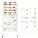 Garvee Lochwand-Displayständer 61 × 152,4 cm mit Rollen und T-Füßen, mobiler Verkaufsständer aus Eisen inklusive 10 Haken für Laden und Marktstand, Weiß - Weiß