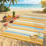 GARVEE Outdoor-Teppich 274 x 549 cm, Wendbarer Balkonteppich aus Kunststoffstroh, Geometrisches Streifenmuster für Terrasse, Balkon & Strand, Wetterfest, Mehrfarbig - Gelb-Blau gestreift