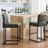 Garvee 24" Barhocker Set 2, PU-Leder, Ergonomisch & Stabil, Metallrahmen, Fußstütze, Grau, Für Kücheninsel & Barhöhe 34-38" - grau