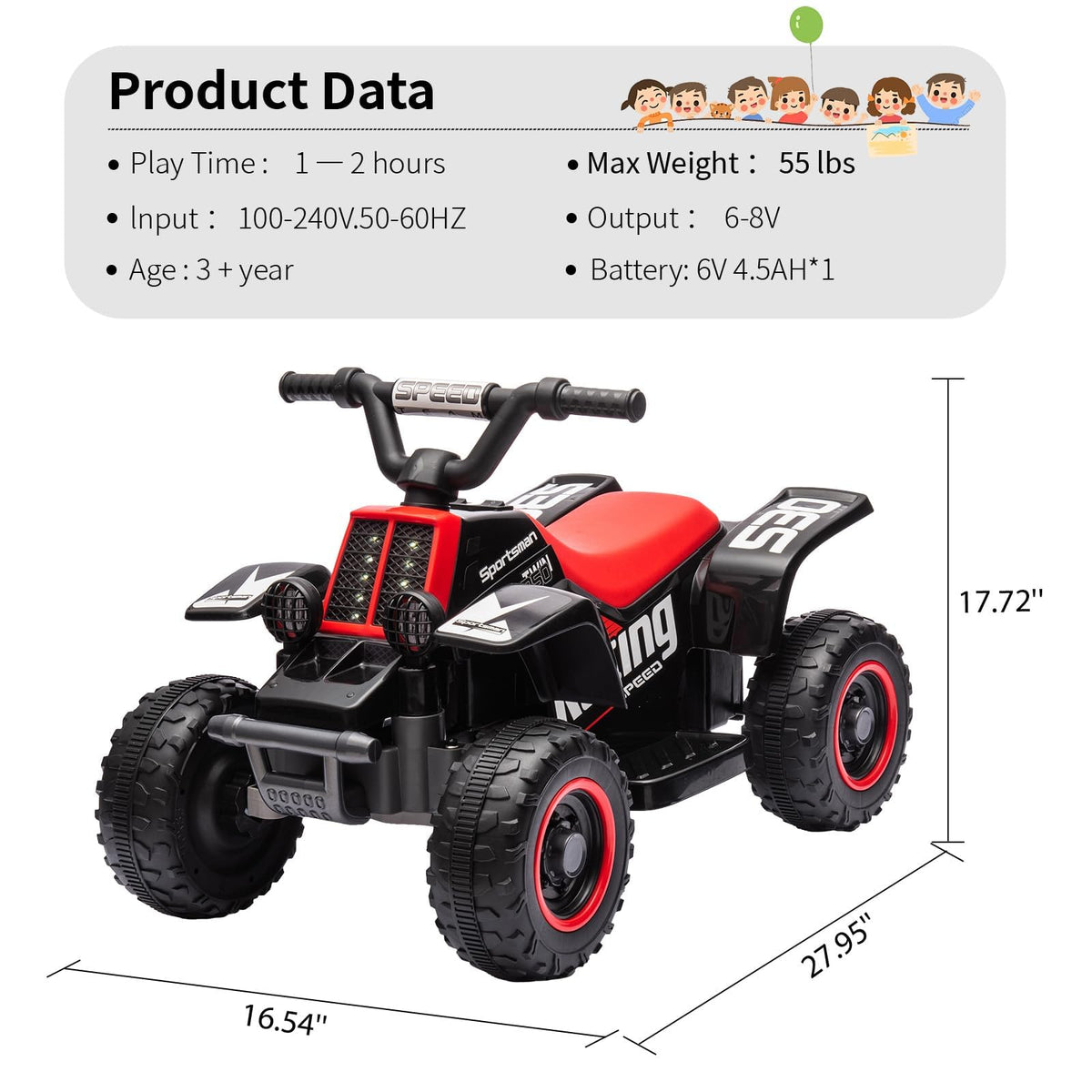 Elektro-Quad Kinder ATV Maße 70 x 42 x 45 cm