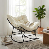 Garvee Papasan-Schaukelstuhl mit Polster, rutschhemmend, Eiförmige Sitzschale, Beige - Beige