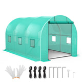 Garvee 13x8x7 FT Gewächshaus Mit Verzinktem Stahlrahmen, 6 Fenster, Roll-Up Reißverschlusstür, Grüner PE Bezug, Wetterfest, Ideal Für Garten