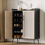 Garvee Schuhschrank, Rattanfronten, verstellbare Regale, für Flur und Diele, Schwarz-Natur - Schwarz-Natur