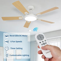 Garvee Deckenventilator 132 cm Mit LED, 6 Stufen, DC Motor, Fernbedienung, Leise