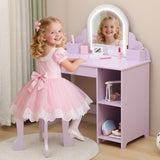 Garvee Kinder Schminktisch Mit LED Licht, Verstellbar, MDF, Stauraum & Hocker Für Mädchen 3-9 Jahre, Lila, Spielzimmer & Schlafzimmer - Lila