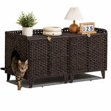 Garvee Katzentoilettenschrank aus Rattan, 120 × 50 × 60 cm, Katzenklo Schrank mit 2 Eingängen, Doppeltüren und Belüftung, Katzenmöbel für Wohnzimmer, Dunkelbraun - Dunkelbraun