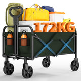 GARVEE Bollerwagen Faltbar mit Geländereifen, Schwerlast Transportwagen bis 172 kg, Stahlrahmen & 600D Oxford Stoff für Camping, Strand & Outdoor, Grün - Grün
