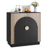 Garvee Mid-Century Modern Buffet Cabinet Mit Fluted Design, Arched Doors, Verstellbare Regale, Schwarz-Braun Für Esszimmer & Wohnzimmer, Modular, PB+MDF
