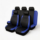 Garvee Autositzschoner 9 Teilig PU Leder Sitzbezüge Schwarz Blau Universelle Passform Für VW Caddy Ford Focus Audi A3 - Schwarz+Blau