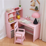 Garvee Kindereckschreibtisch Set Mit Pinnwand & Stauraum L-Förmig Für Kinderzimmer Rosa 40x42x31 Zoll - Rosa