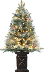 Garvee Beleuchteter künstlicher Weihnachtsbaum 90 cm schneebedeckt grün 78 LEDs Vintage-Topfunterlage Geeignet für das Homeoffice