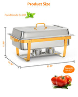 Garvee 2er-Set Buffet-Aufwärmschalen 8L Rechteckig Edelstahl Mit Deckelhalter & Zubehör Für Partys Bankette Gold