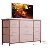 GARVEE Kommode Mit Schubladen, Sideboard Mit 10 Stoffschubladen & 3 Steckdose, Komodenschrank Wohnzimmer, Sideboard Flur, Aufbewahrungseinheit Mit Stoff, Stabiler Metallrahmen, Holztischplatte - Rosa