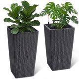 Garvee Set von 57 cm Pflanzkästen aus synthetischem Rattan, mit Wasserstandsanzeiger und Rollen, weiß, wetterbeständig, ideal für Terrasse und Wohnzimmer - 