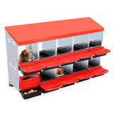 Garvee 10-Fach Hühner Nistkasten (Wandmontage) – Verzinkter Stahl, Roll-Away Design, 133.5 x 52 x 79 cm - Rot
