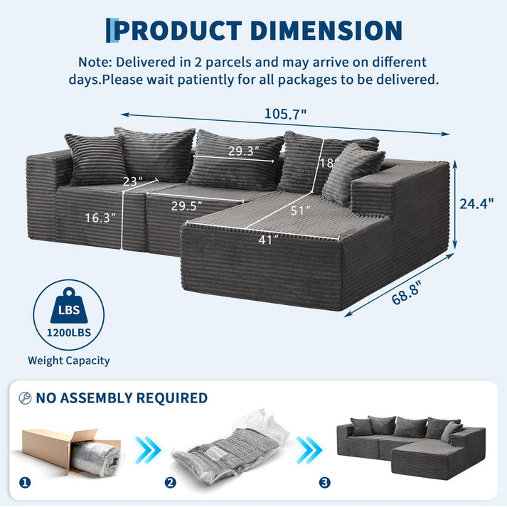 GARVEE Modulares Ecksofa aus Cord in Grau – Flexible modulare Gestaltung