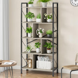 Garvee Hohes 5-Stufiges Industrielles Bücherregal Mit Stauraum Für Wohnzimmer Büro Schlafzimmer MDF Metall Stabil Anti-Kipp