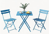 Garvee Klappbares Bistro-Set 3-teilig, 1 Tisch und 2 Stühle aus beschichtetem Stahl, vormontiert, bis 136 kg je Stuhl, für Balkon, Terrasse und Garten, Blau - Blau