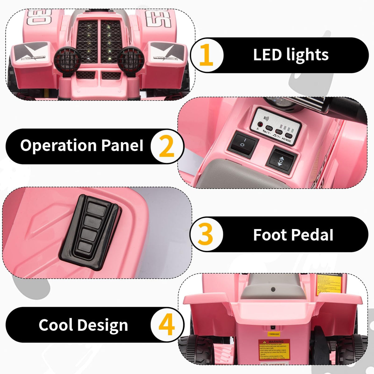 Kinder Elektro-Quad mit LED Licht Musik und USB