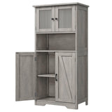 GARVEE Badezimmer-Hochschrank 60 x 30 x 128 cm, Badschrank mit Glastüren und Verstellbaren Regalböden, Freistehender MDF-Aufbewahrungsschrank für Bad & Küche, Grau - Grau