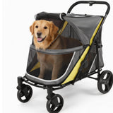 Garvee Hundebuggy für große Hunde 90 × 60 × 51 cm, faltbarer Haustierbuggy mit Aluminiumrahmen, 360° schwenkbaren Rädern und atmungsaktivem Mesh, Grau - Grau